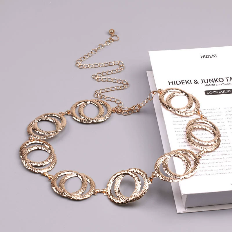 Metal Ring Belt Waist Chain Body Chain With Cross Shape And Embossing Electroplating Treatment In Punk Personality Hiphop Niche Style