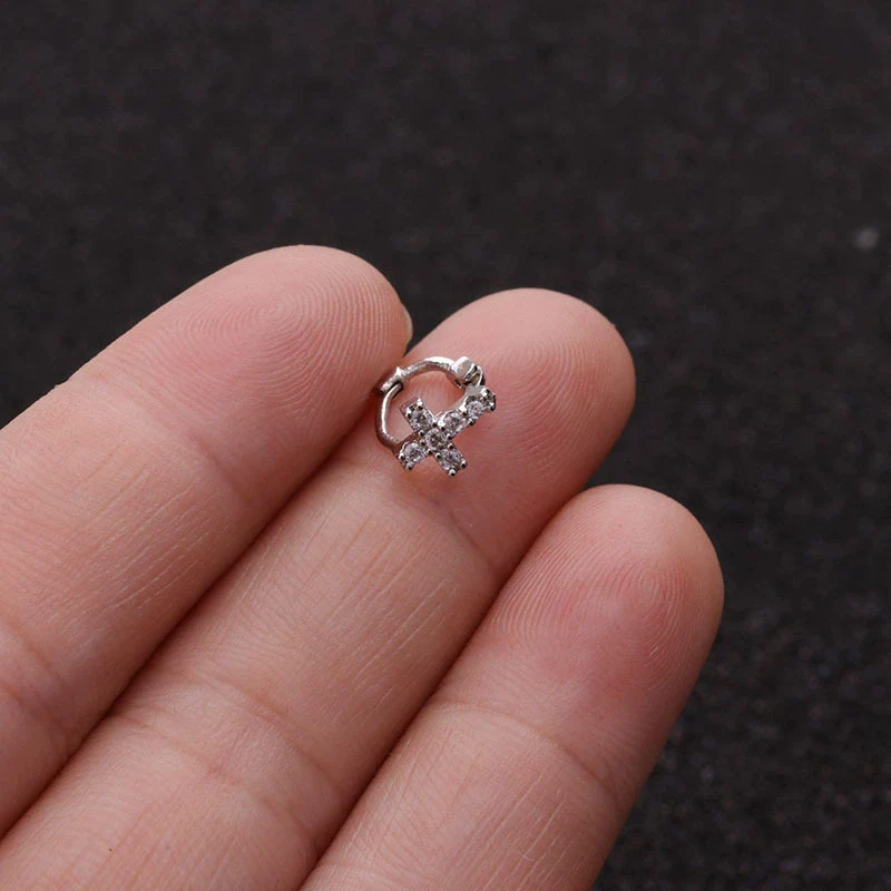 Metal Small Earrings For Cartilage Piercing Inlaid With Zircon And Flower Pattern For Women - Image 10