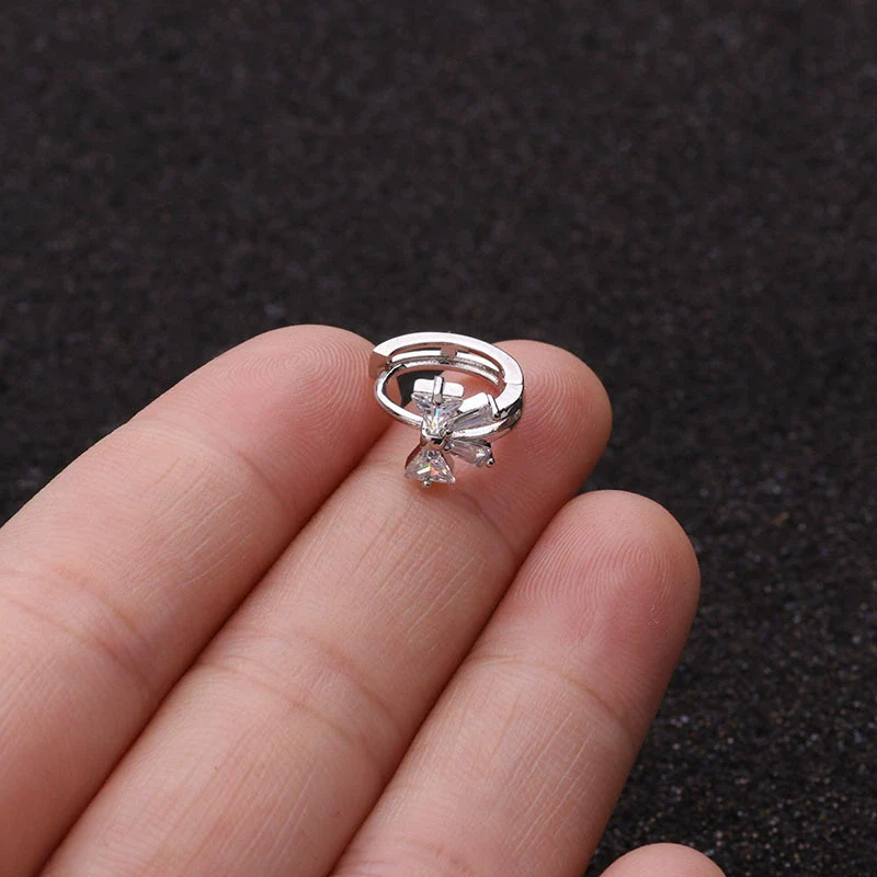 Metal Small Earrings For Cartilage Piercing Inlaid With Zircon And Flower Pattern For Women - Image 16