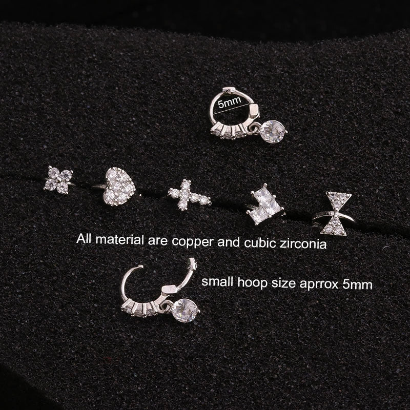 Metal Small Earrings For Cartilage Piercing Inlaid With Zircon And Flower Pattern For Women - Image 2