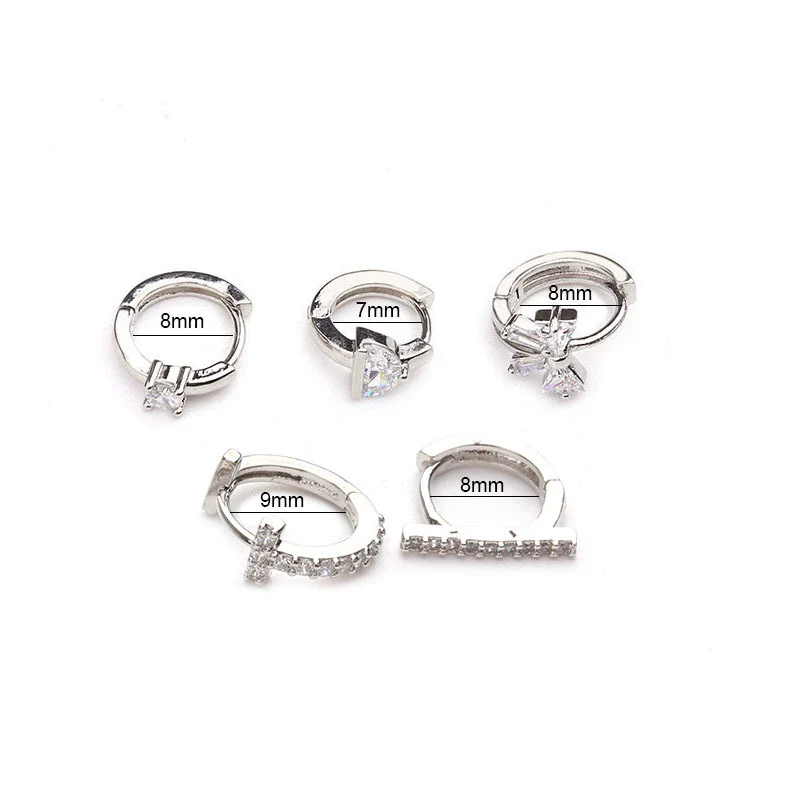 Metal Small Earrings For Cartilage Piercing Inlaid With Zircon And Flower Pattern For Women - Image 3