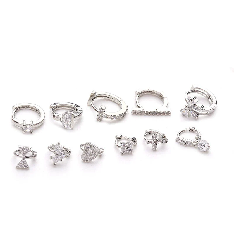 Metal Small Earrings For Cartilage Piercing Inlaid With Zircon And Flower Pattern For Women - Image 5