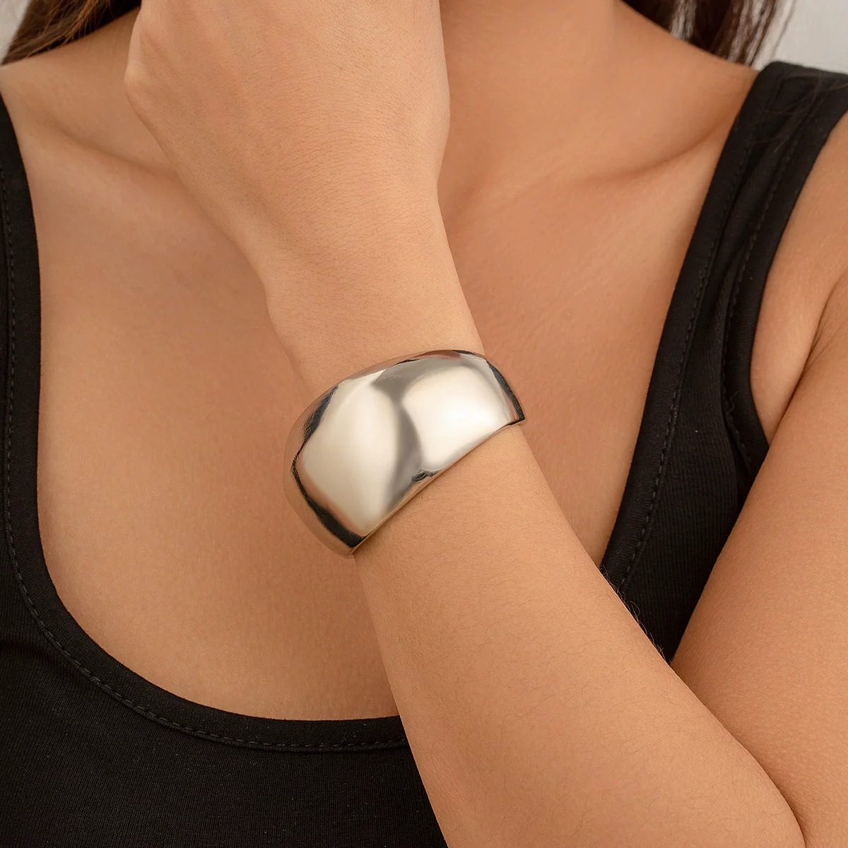 Metal Snake Stripe Wide Open Bracelet For Women Niche Style Electroplated - Image 10