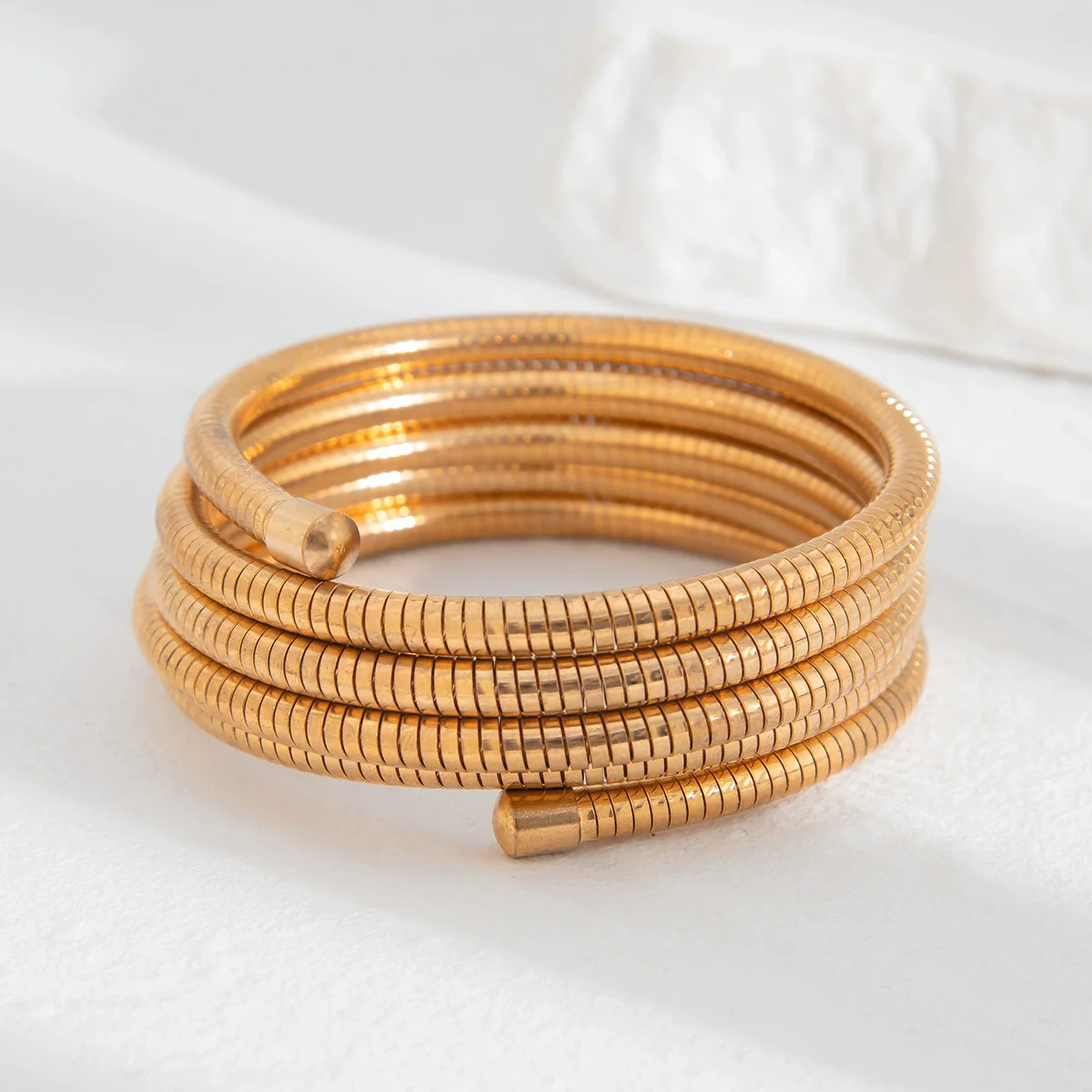 Metal Spring Bracelet Punk Stacked Multilayer Geometric Ins Style For Women With Big Pearl And Electroplating - Image 4