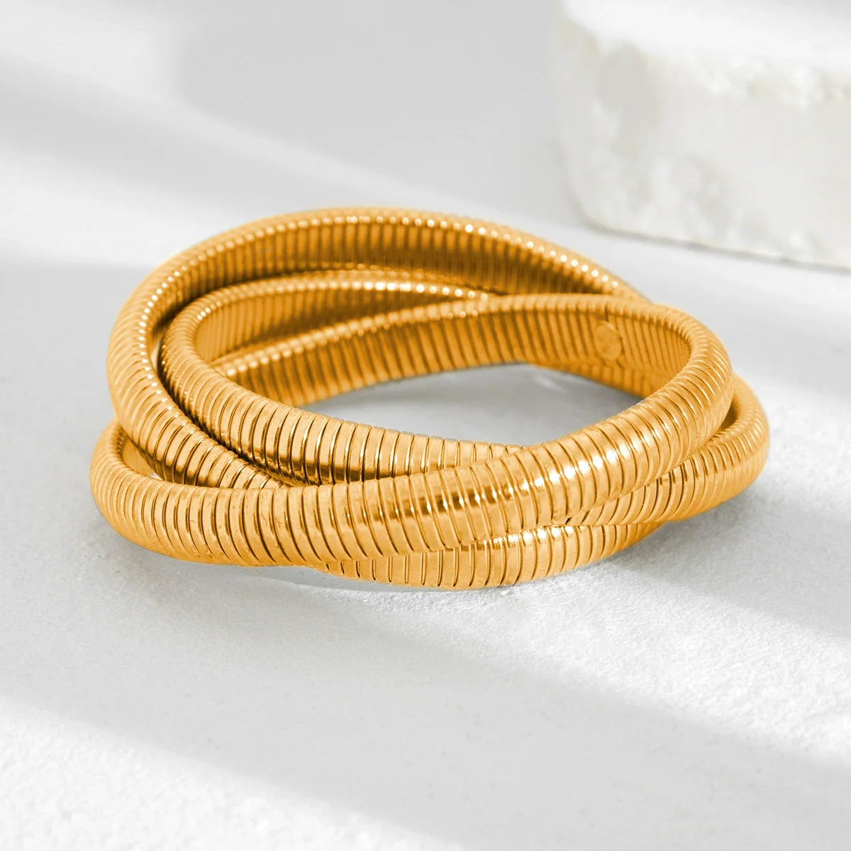 Metal Spring Bracelet Punk Stacked Multilayer Geometric Ins Style For Women With Big Pearl And Electroplating - Image 9