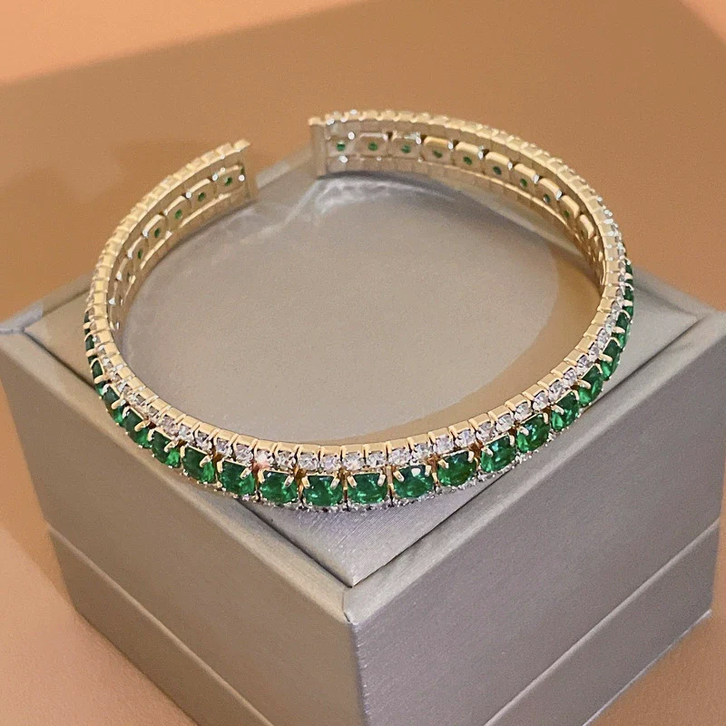 Metal Square Geometric Diamondencrusted Zircon Open Bracelet - Image 10