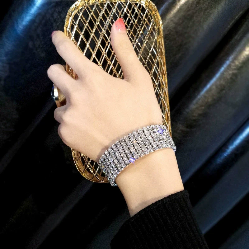 Metal Square Geometric Diamondencrusted Zircon Open Bracelet - Image 11