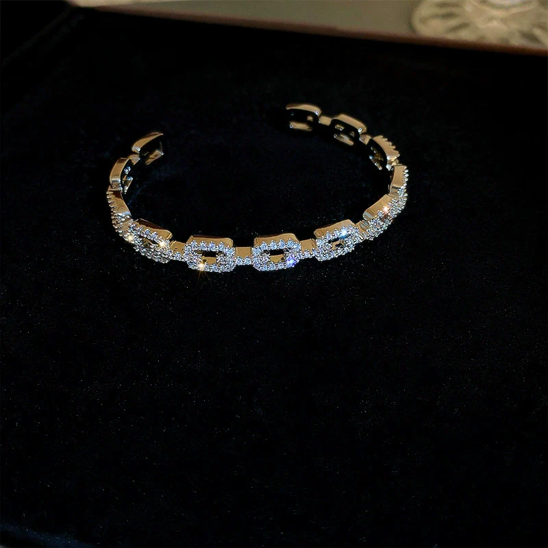 Metal Square Geometric Diamondencrusted Zircon Open Bracelet - Image 14