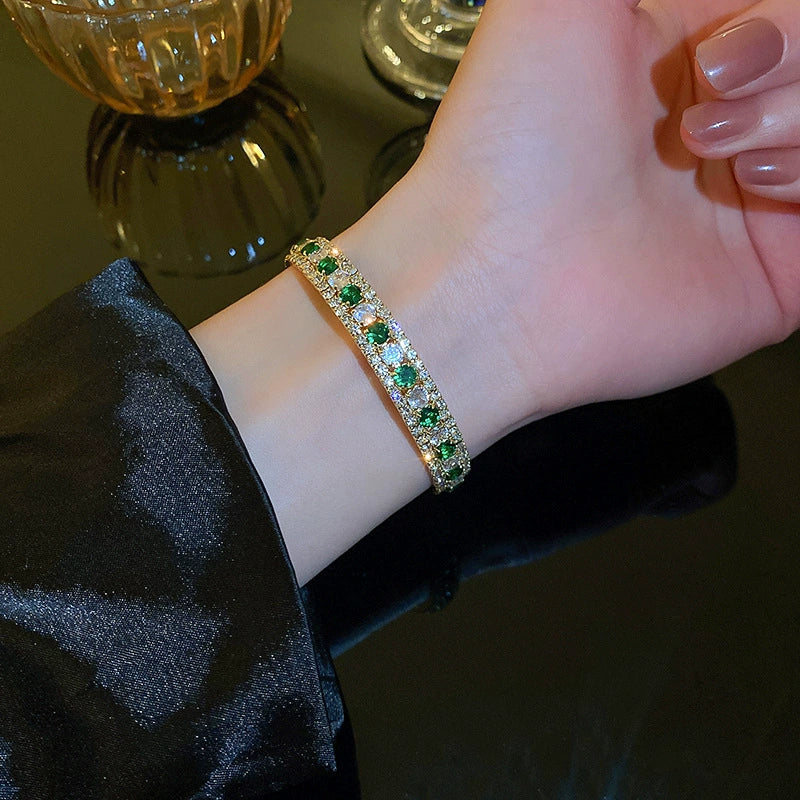 Metal Square Geometric Diamondencrusted Zircon Open Bracelet - Image 2