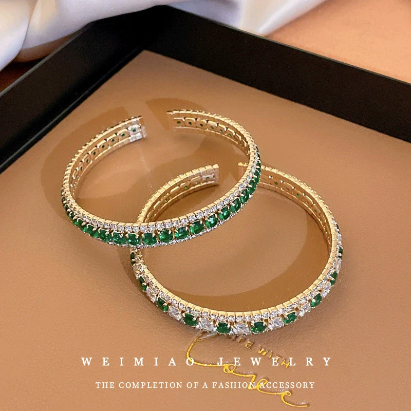Metal Square Geometric Diamondencrusted Zircon Open Bracelet - Image 3