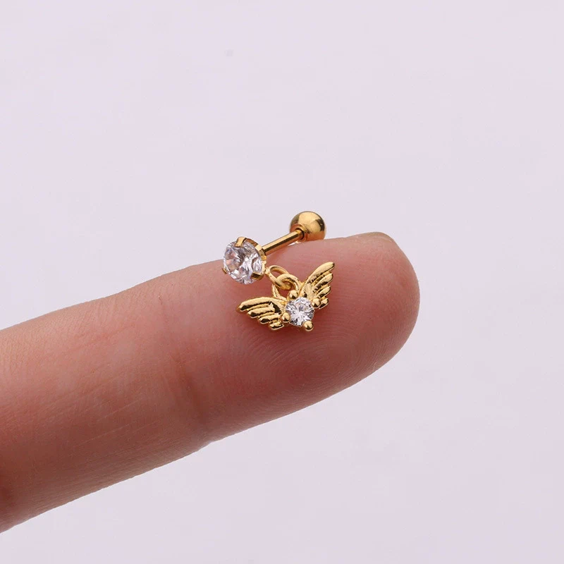 Metal Stainless Steel Heart Shaped Inlaid Zircon Cartilage Earrings - Image 15