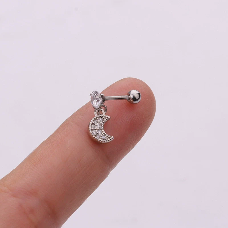 Metal Stainless Steel Heart Shaped Inlaid Zircon Cartilage Earrings - Image 3