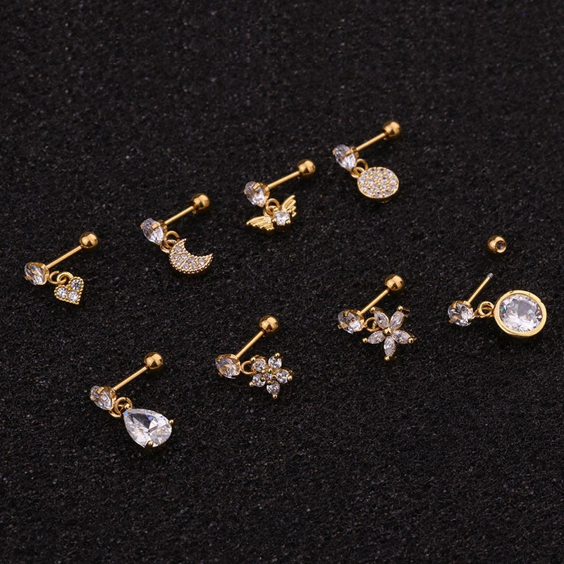 Metal Stainless Steel Heart Shaped Inlaid Zircon Cartilage Earrings - Image 4
