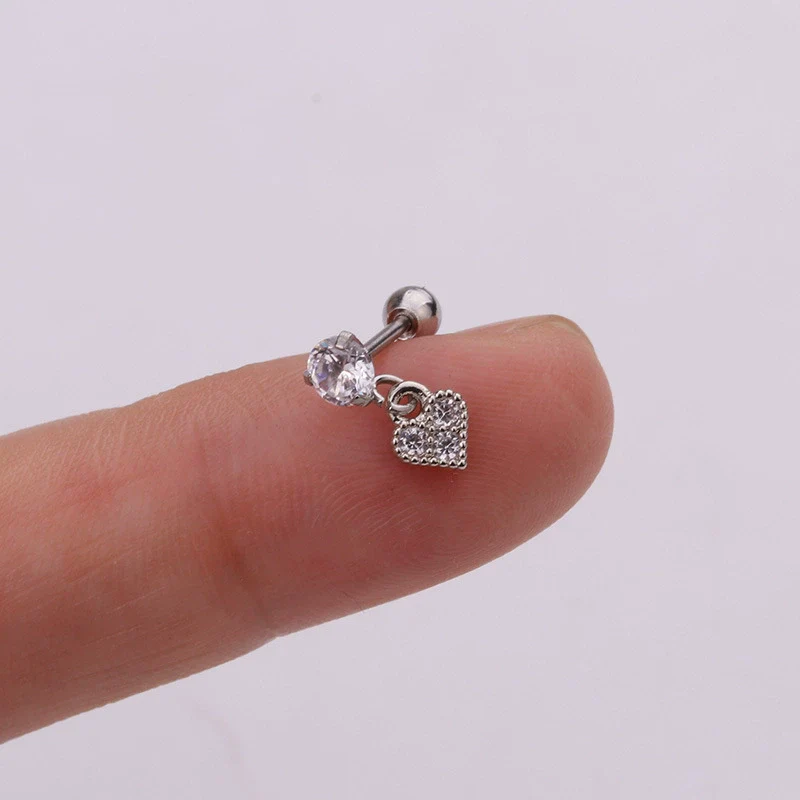 Metal Stainless Steel Heart Shaped Inlaid Zircon Cartilage Earrings - Image 6