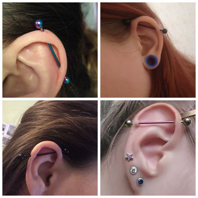 Metal Star Industrial Barbell Crossbar Straight Bar Electroplated Earrings - Image 4