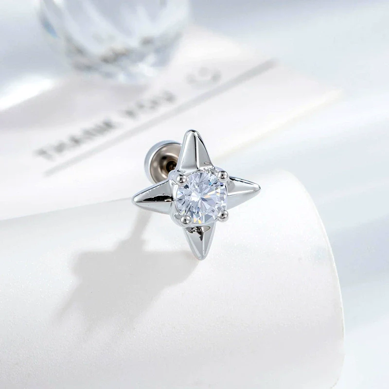 Metal Star Shaped Piercing Earrings Set With Zirconia Fashion Unisex - Image 5