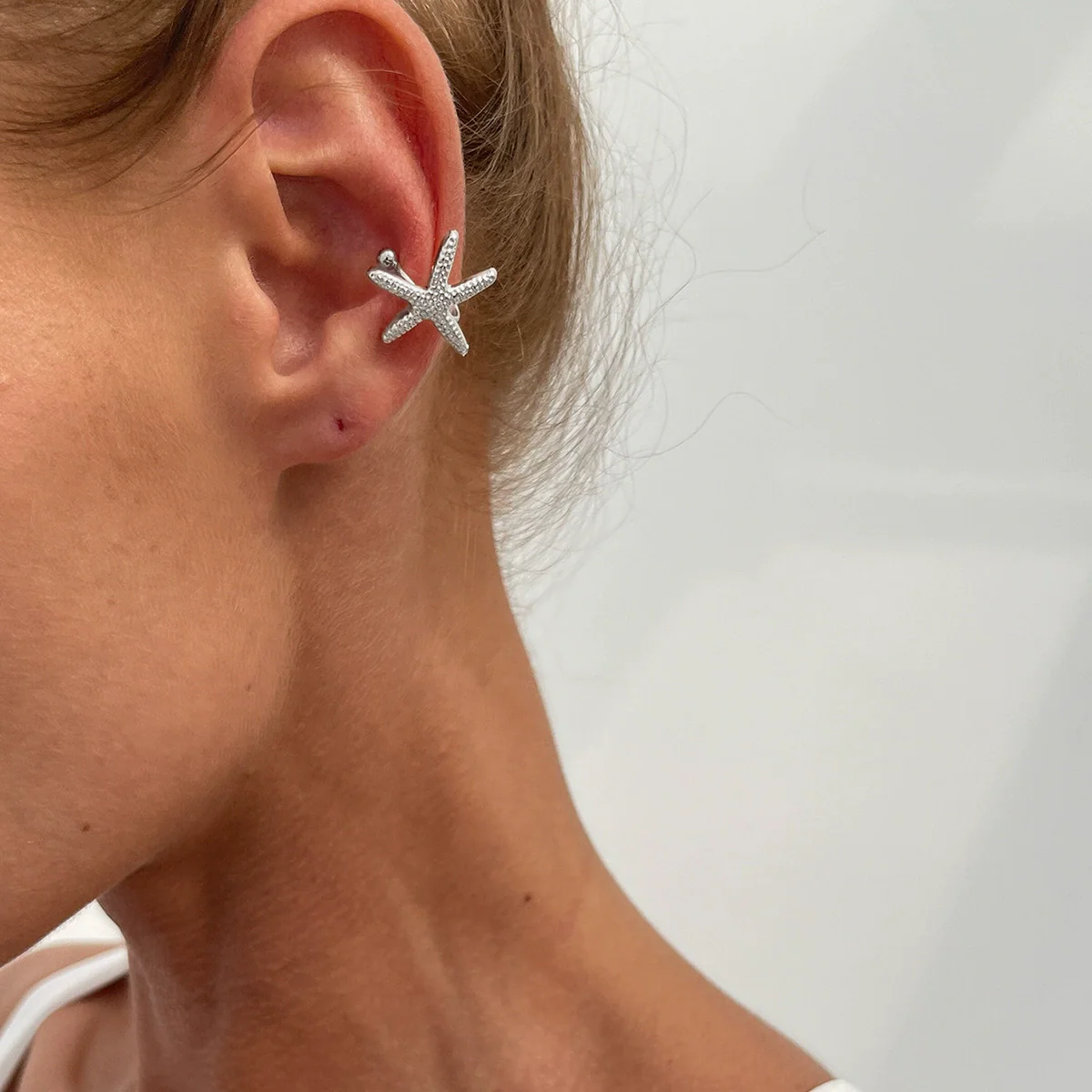 Metal Starfish Shell Cshaped Ear Clip And Flower Moon Earrings With Electroplating Star And Flower Pattern For Women - Image 6