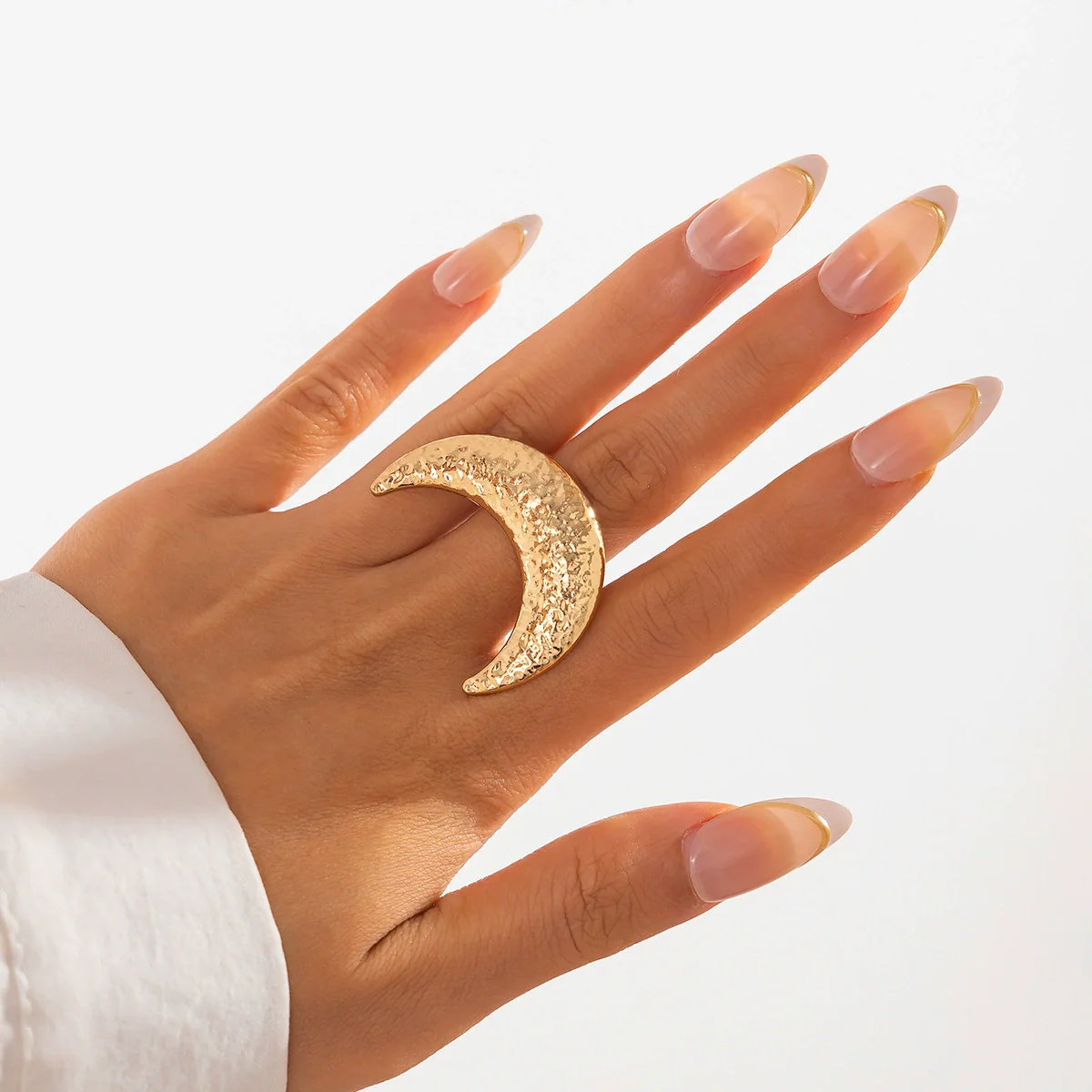 Metal Sunflower Leaf Moon Imitation Pearl Ring Geometric Flower Style Electroplated For Women - Image 11