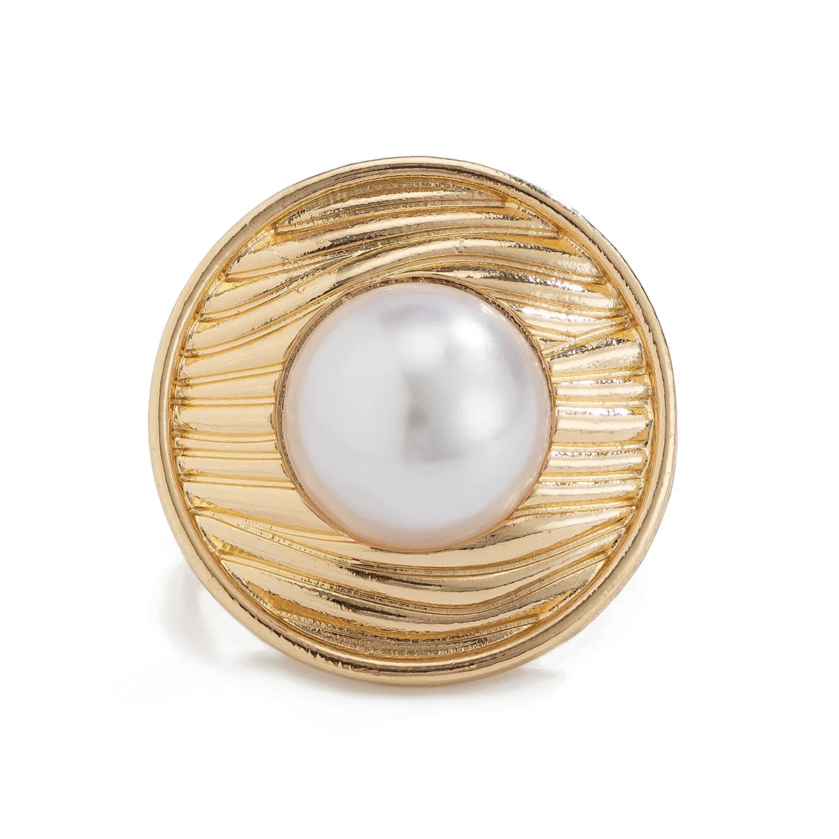 Metal Sunflower Leaf Moon Imitation Pearl Ring Geometric Flower Style Electroplated For Women - Image 5