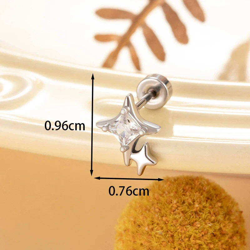 Metal Titanium Steel Double Head Screw Ear Bone Nail Star Earrings With Zirconia For Women - Image 2