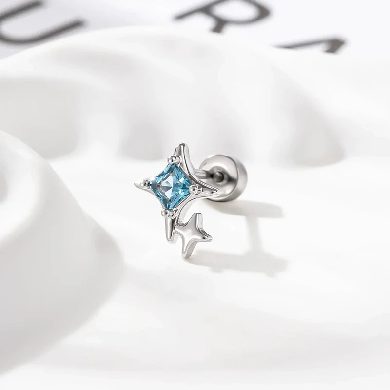 Metal Titanium Steel Double Head Screw Ear Bone Nail Star Earrings With Zirconia For Women - Image 3