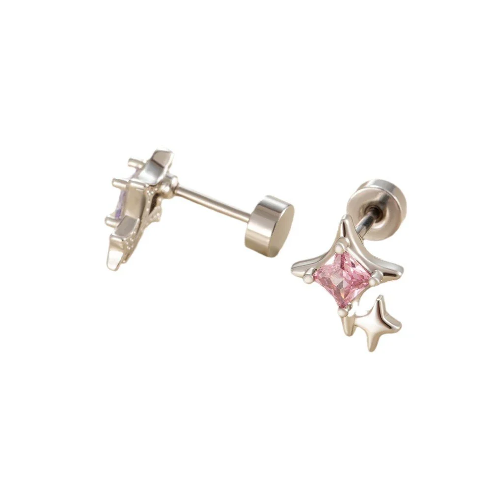 Metal Titanium Steel Double Head Screw Ear Bone Nail Star Earrings With Zirconia For Women - Image 4