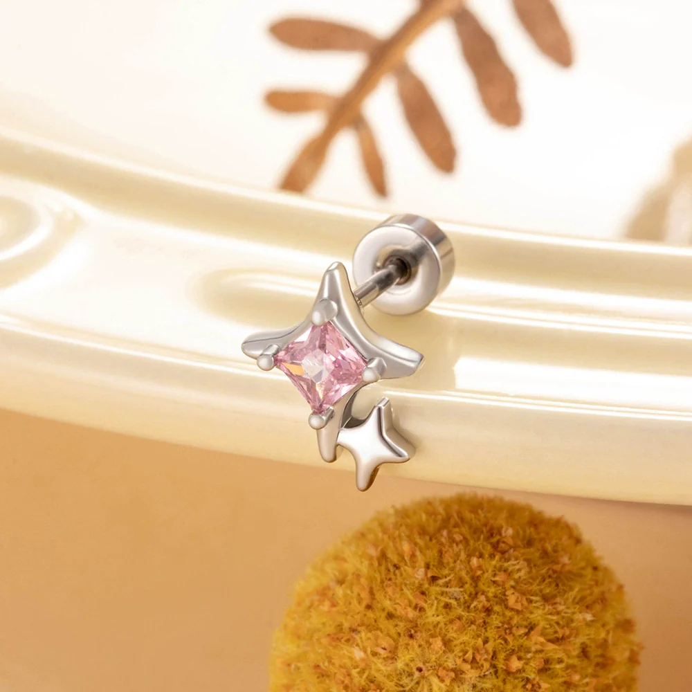Metal Titanium Steel Double Head Screw Ear Bone Nail Star Earrings With Zirconia For Women - Image 6
