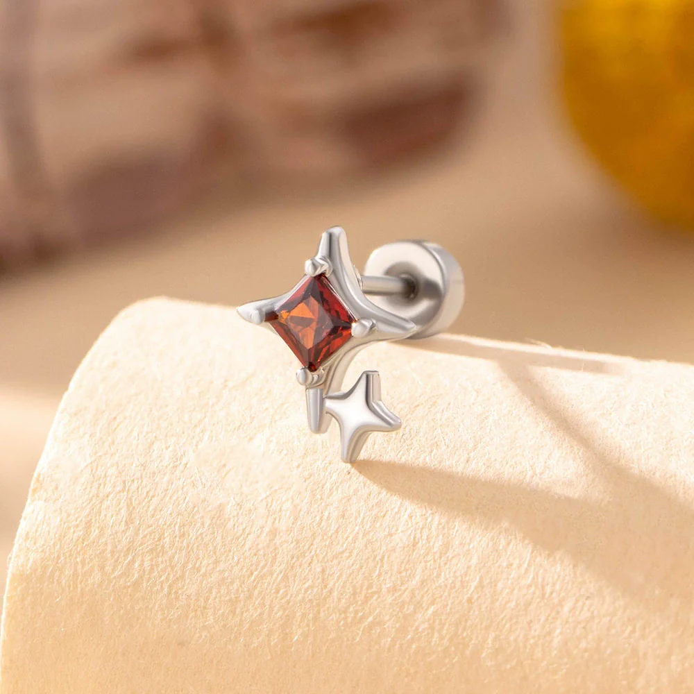 Metal Titanium Steel Double Head Screw Ear Bone Nail Star Earrings With Zirconia For Women - Image 8