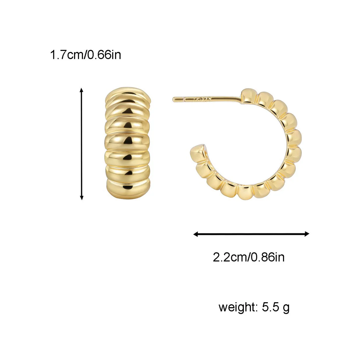 Metal Twill Twist Texture Horn Bag Earrings Copper Geometric Light Luxury Style - Image 3