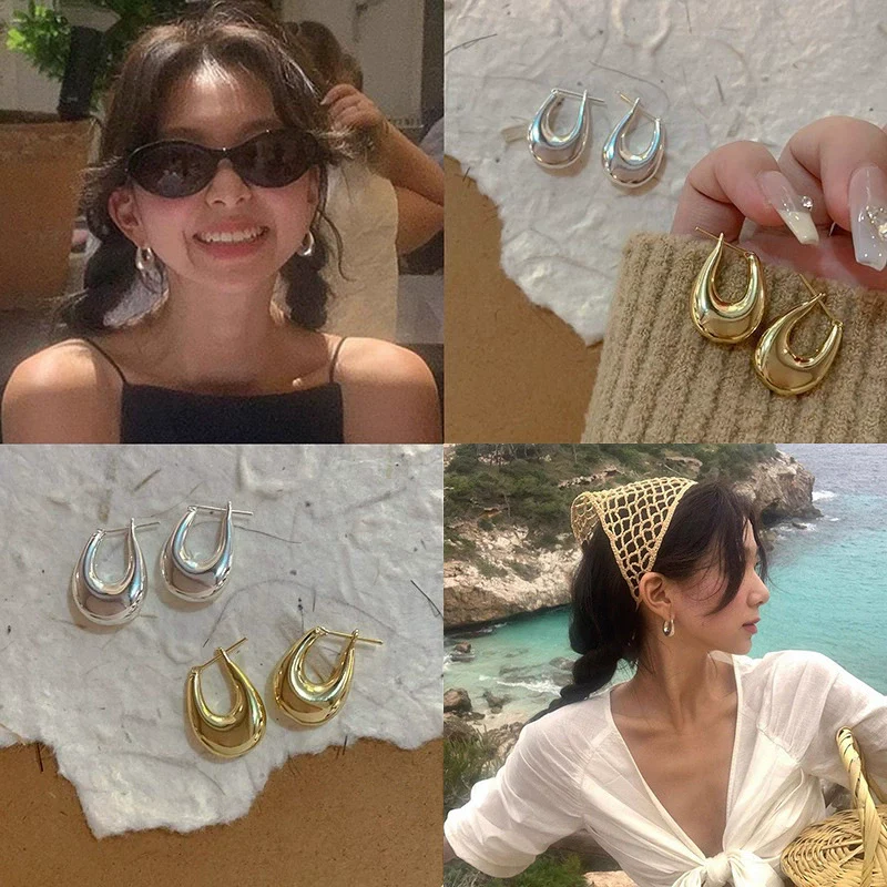 Metal Ushaped Women's Electroplated Earrings With Geometric Design - Image 3