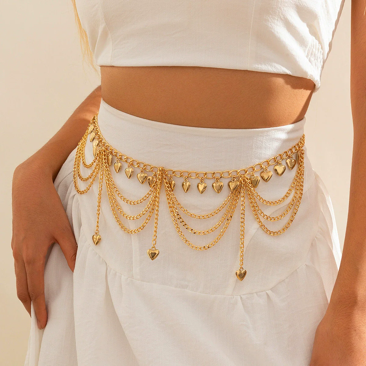 Metal Waist Chain With Love Pearl Star Tassel And Butterfly Design For Female