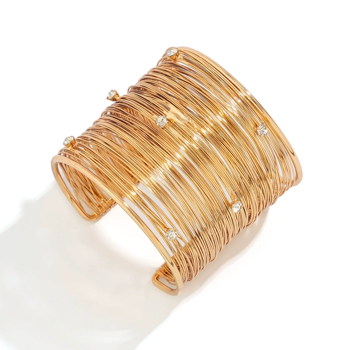 Metal Wide Open Geometric Line Rhinestone Punk Bracelet For Women With Electroplating - Image 3