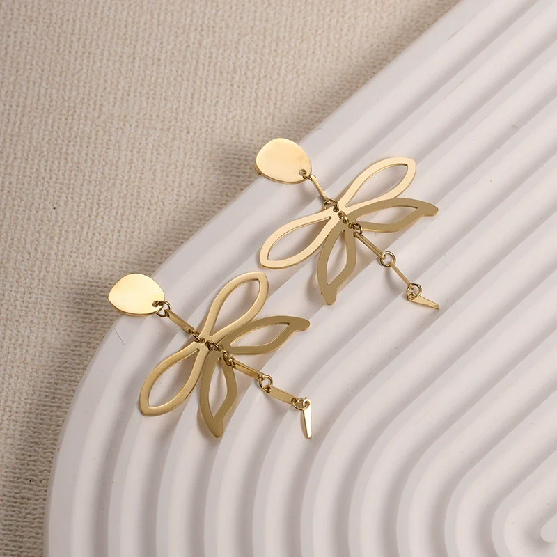 Metal Women's Earrings With Butterfly And Dragonfly Design Stainless Steel Animal Pattern Electroplating - Image 2