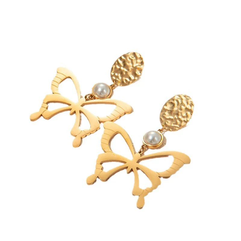 Metal Women's Earrings With Butterfly And Dragonfly Design Stainless Steel Animal Pattern Electroplating - Image 5