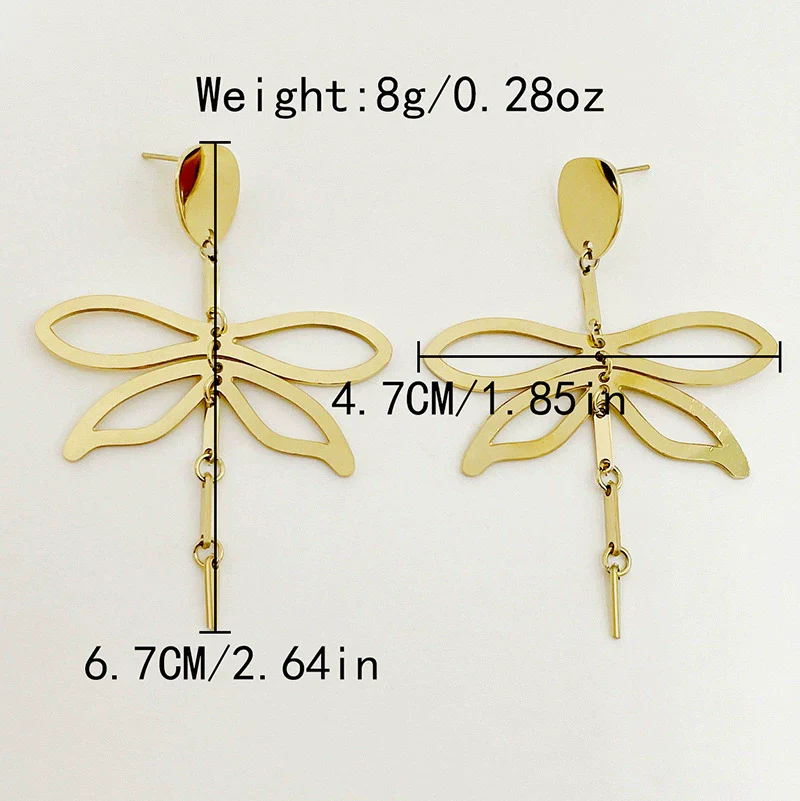 Metal Women's Earrings With Butterfly And Dragonfly Design Stainless Steel Animal Pattern Electroplating - Image 6