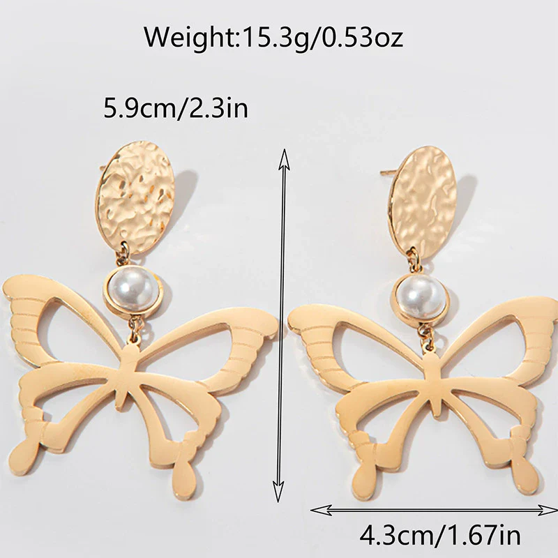 Metal Women's Earrings With Butterfly And Dragonfly Design Stainless Steel Animal Pattern Electroplating - Image 7