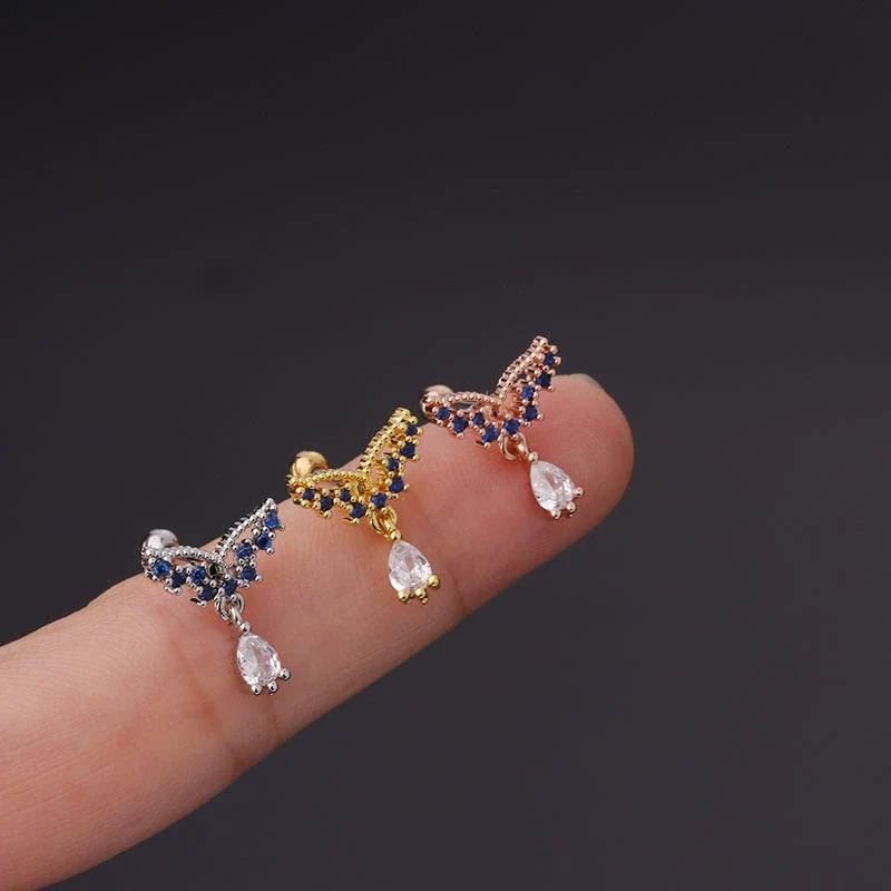 Metal Zircon Geometric Style Stainless Steel Screw Ball Ear Nail Piercing Earrings For Women With Electroplating - Image 2