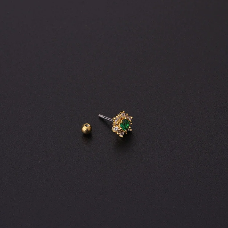 Metal Zircon Geometric Style Stainless Steel Screw Ball Ear Nail Piercing Earrings For Women With Electroplating - Image 3