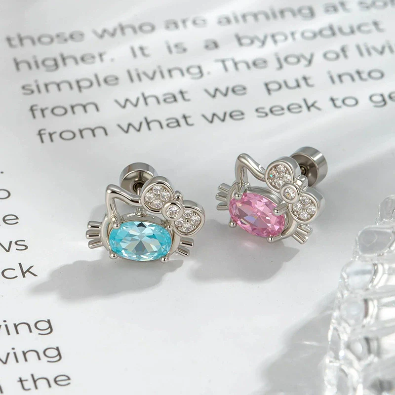 Metal Zirconia Eggshaped Animal Cat Head Earrings For Women Fashion Style - Image 4