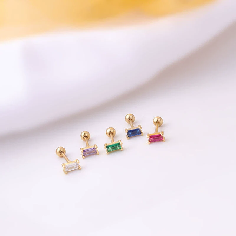 Mini Ear Bone Nail Screw Ball Sleeping Free Piercing Earrings Titanium Steel Geometric Electroplated For Women