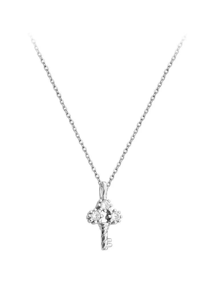 Mini Key Pendant Necklace 925 Sterling Silver Ochain For Women Electroplated 14K Gold With Diamond Design - Image 7