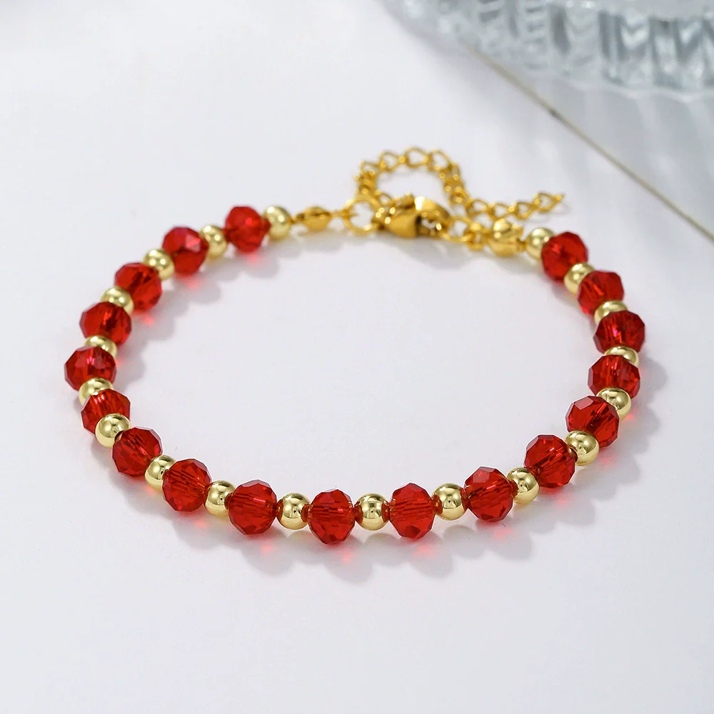Mini Red Black Crystal Beaded Bracelet Handmade Geometric Glass Stainless Steel Bracelet For Women - Image 2