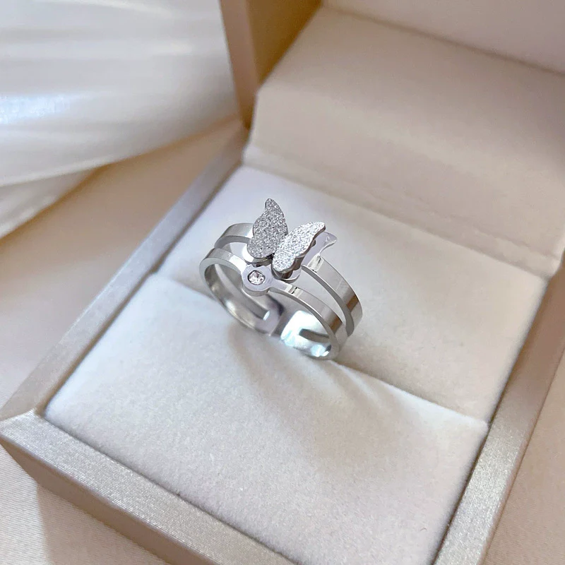 Minimalist Butterfly The Crown Titanium Steel Polishing Unisex Ring - Image 3
