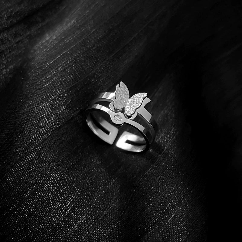Minimalist Butterfly The Crown Titanium Steel Polishing Unisex Ring - Image 4