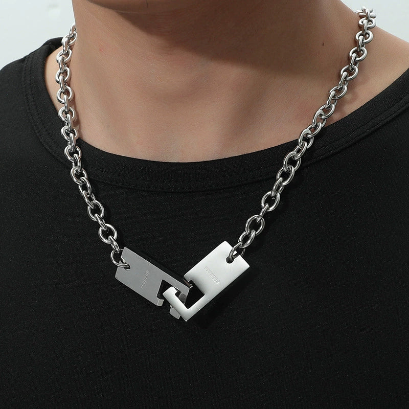 Minimalist Dark Style Hip Hop Pendant Necklace Stainless Steel Geometric Electroplating Ochain