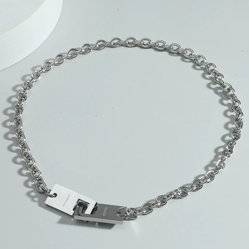 Minimalist Dark Style Hip Hop Pendant Necklace Stainless Steel Geometric Electroplating Ochain - Image 2