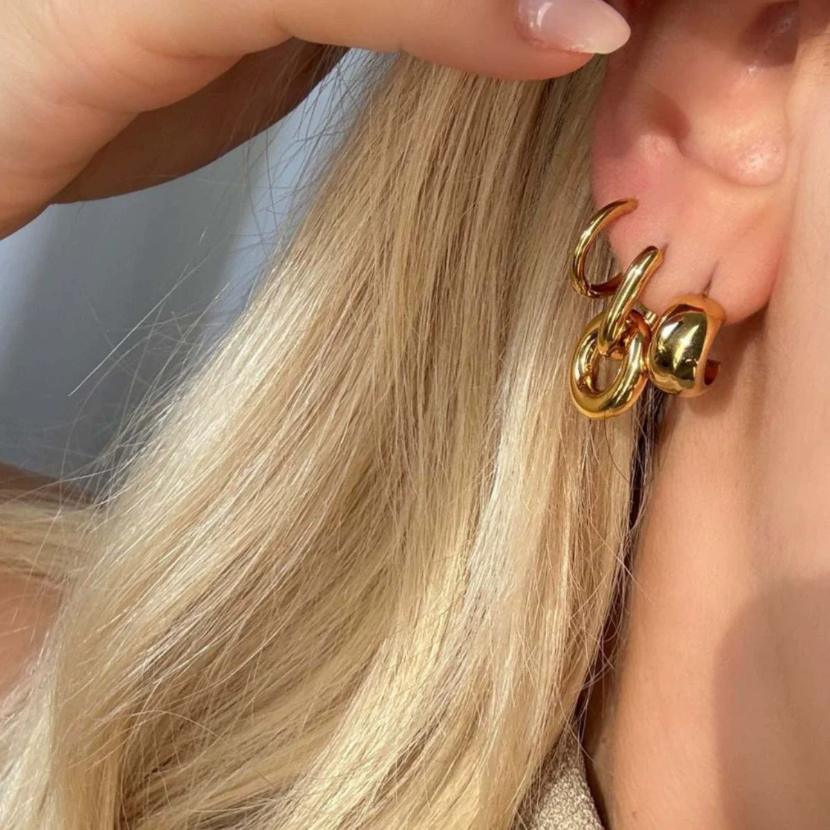 Minimalist Geometric Doublering Stainless Steel Earrings For Women With Pvd Furnace Vacuum Real Gold Plating - Image 3