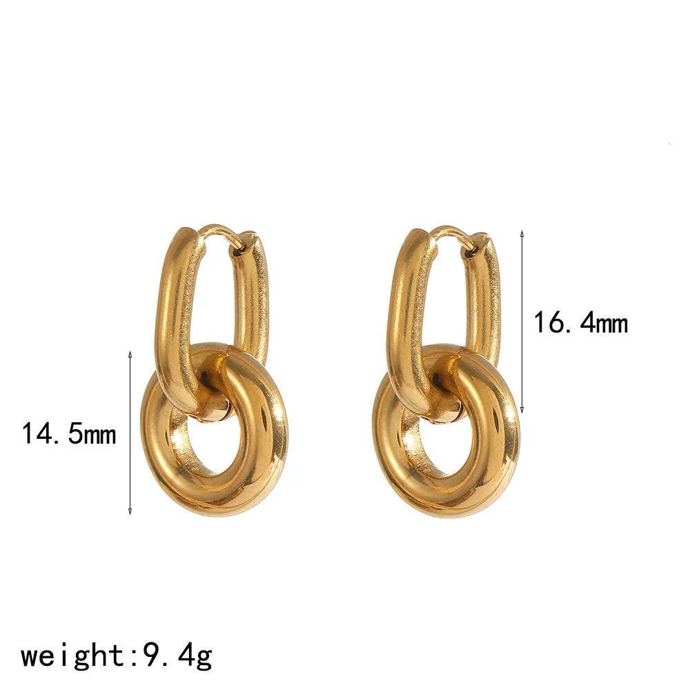 Minimalist Geometric Doublering Stainless Steel Earrings For Women With Pvd Furnace Vacuum Real Gold Plating - Image 6
