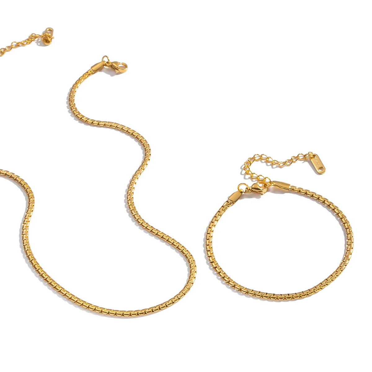 Minimalist Geometric Electroplated Stainless Steel Chain Necklace And Bracelet Set For Unisex - Image 5