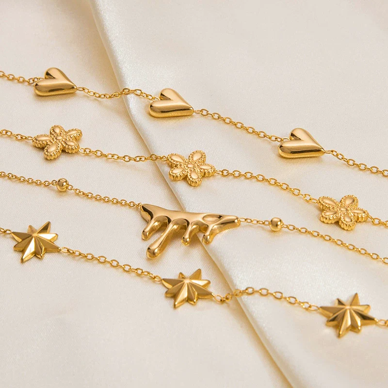 Minimalist Geometric Heartshaped Stainless Steel 18K Goldplated Bracelet Jewelry For Women